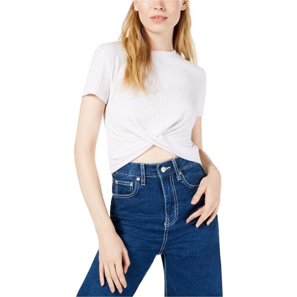 Project 28 Womens Twist-Front Crop Top Blouse, White, S, DM